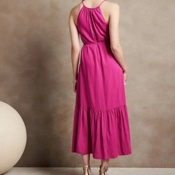 Banana Republic  Halter MAXI DRESS In Blue Corsica Sz S NWT - Picture 2 of 6
